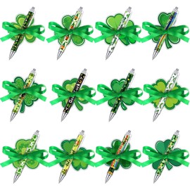 MotiMind 36 Pack St. Patrick's Day Sticky Notes Set with Pens Ribbons Self-Stick Shamrock Shaped Sticky Notes Green Lucky Clover Memo Pad for St. Patrick's Day Gift Home Party Decor Supplies(Cute)