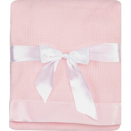 Thermal Waffle Weave Baby Blanket with Satin Nylon Trim (pink)