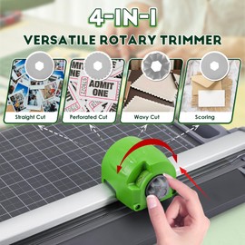 CGOLDENWALL A4 Rotary Paper Cutter with 4 Blades, 12.6" Cutting Length, MAX. 12 Sheets, Straight/Perforated/Wavy/Creasing Line, Heavy Duty Paper Trimmer, for Photos Tickets Invitations Cards