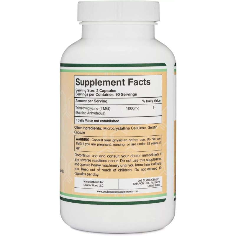 Double Wood Supplements TMG Trimethylglycine Supplement 1,000mg Per Serving, 180