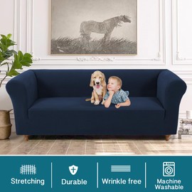 Turquoize Stretch Chesterfield Sofa Covers for Living Room Soft Sofa Couch Covers for 3 Cushion Couch Non-Slip Sofa Slipcover for Dogs Pet Furniture Protector Feature Jacquard Fabric (Sofa, Navy)