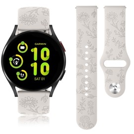 Meliya Flower Engraved Bands Compatible with Garmin Vivoactive 5 / Vivoactive 3 Watch Band, Garmin Venu 2 Plus / Venu Sq / Venu Watch Bands Women Men, Soft Silicone Sport Replacement Strap for Garmin