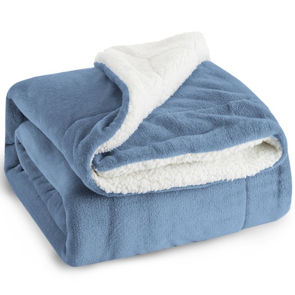 Bedsure Sherpa Fleece Blanket Throw Size Slate Blue Plush Throw