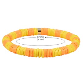 Ornaland 6 Pcs/Set Heishi Surfer Bracelets Set 6mm Polymer Clay Heishi Beads Stretch Bracelets Bohemia Summer Beach Jewelry for Women (Dark Orange)