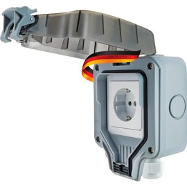 SCHWAIGER SOAD0100 Outdoor Socket Surface-Mounted Outdoor Socket Weather Protection Cover IP66 Angle Plug Click Lock UV-Resistant Weatherproof Garden Socket