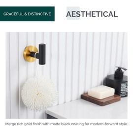 Angle Simple Towel Hook Black & Gold, Stainless Steel Bathroom Towel Holder, Round Clothing Robe Hook Wall Mount