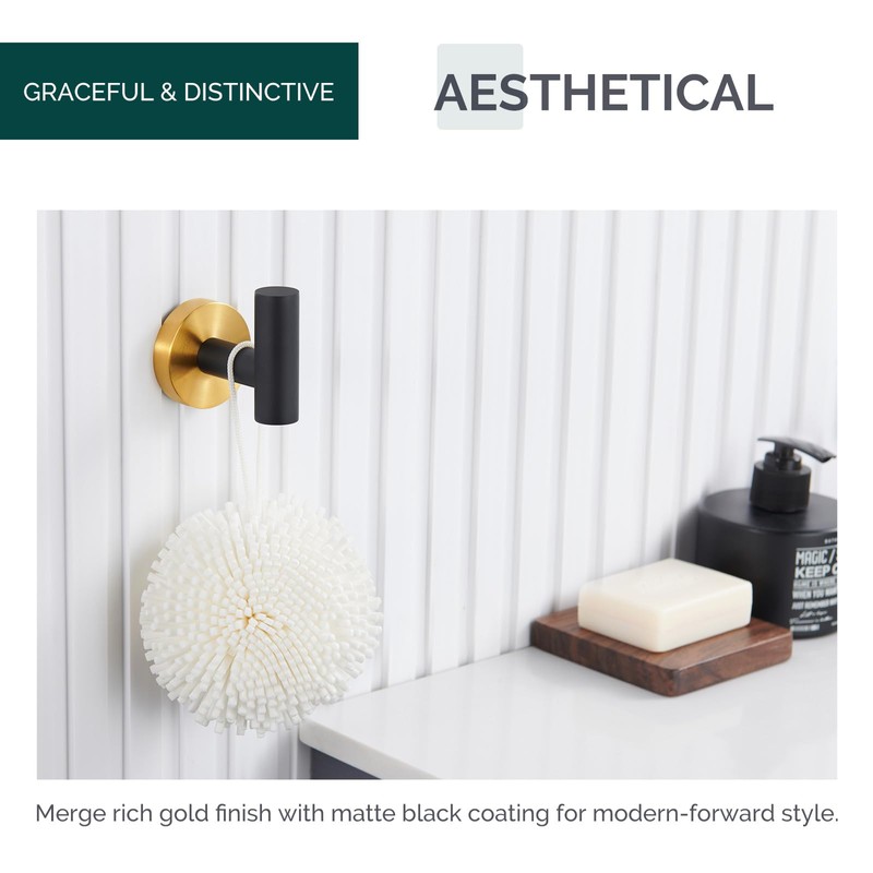 Angle Simple Towel Hook Black & Gold, Stainless Steel Bathroom