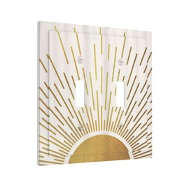 Mid Century Boho Abstract Sunrise Gold Sun Double Toggle Light Switch Covers Decorative 2 Gang Wall Plate Electrical Faceplate Switchplate for Country Bathroom Bedroom Living Room Decor