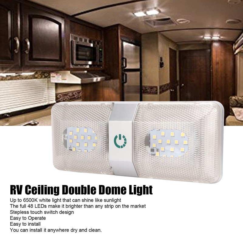 RV Ceiling Double Reading Light Touch Button Stepless 48 LEDs