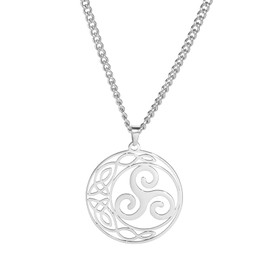 VASSAGO Celtic Knot Triskele Necklace Triple Spiral Round Pendant Necklace Viking Celtic Triskele Trinity Knot Necklace Lucky Irish Jewellery for Women Men, Stainless Steel, No Gemstone