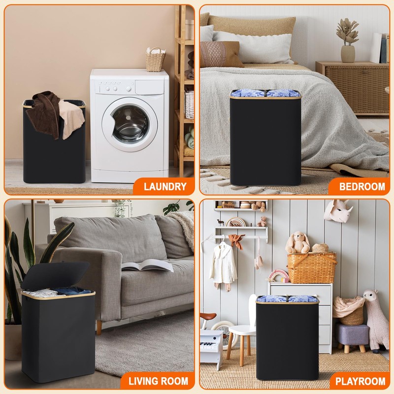 GARPROVM Double Laundry Hamper with Lid 150L Large Laundry Basket