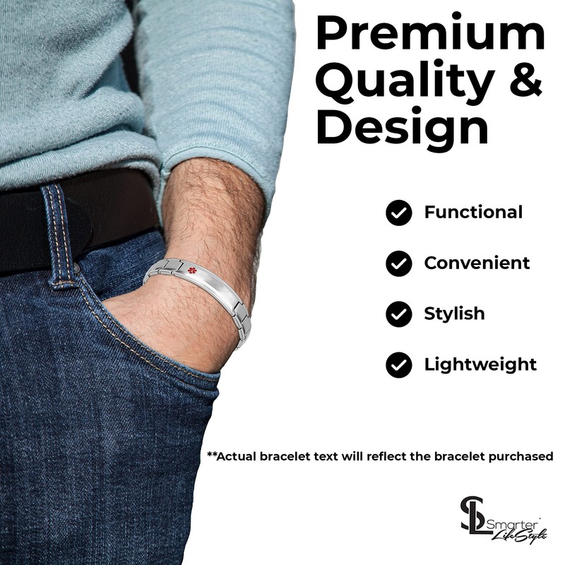Smarter LifeStyle Elegant Medical Alert Bracelets for Men, Surgical Grade