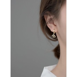 Airplane Planet Dangle Hoop Earrings for Women Girls 925 Sterling Silver Crystal CZ Star Asymmetrical Dangling Charm Drop Hoops Cartilage Earrings Small Huggie Birthday Jewelry Gifts (Gold)