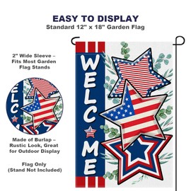 12 x 18 Inches Patriotic Welcome Garden Flag - Double Sided Vertical Striped Stars and American Flag Printed Holiday Yard Flag Indoor Outdoor House Garden Patio Lawn Party Decorations