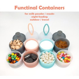 LADISO Baby Formula Dispenser, Portable Milk Powder Dispenser Container, Baby Feeding Travel Storage Container, Non-Spill Stackable Baby Snack Storage Container, BPA Free, 4 Compartments, 2 Packs