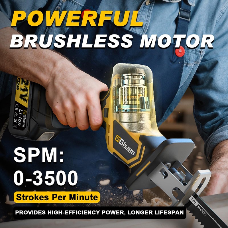 Cordless Reciprocating Saw -2x4.0Ah Batteries, Brushless Motor, 3500SPM Max, One-Hand