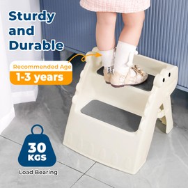 Onasti Toddler Step Stool Foldable Kids Step Stool,Bathroom Stool for Toddlers Non-Slip Toddler Step Stool for Bathroom Sink and Kitchen Counter with Cute Dinosaur Design(White)