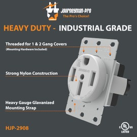 Journeyman-Pro Lifetime Guaranteed, NEMA 14-50 Commercial/Industrial Grade U.L. Approved 50 AMP 240V Receptacle 50A Wall Range Outlet for RV and Electric Vehicles, 125/250V Black or White (White)