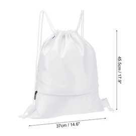 [PATIKIL] Drawstring Backpack Bag Gym Bag String Backpack with Zip Pockets for Men Women White