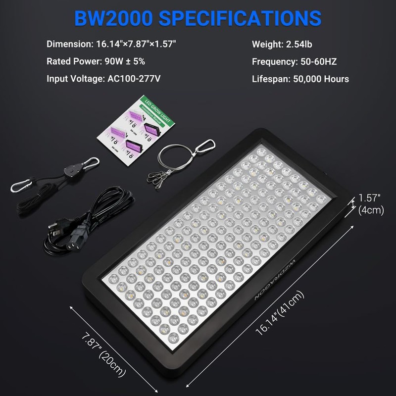 WZDRAGON Upgraded BW2000 LED Grow Lights Double Chips Full Spectrum