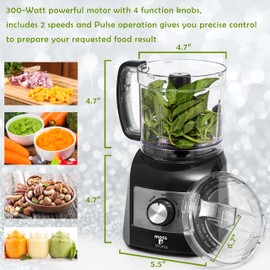 Moss & Stone 3 Cup Mini Food Processor, Strong Vegetable Chopper for Dicing, Chopping, Mincing, & Puree 300 Watts Mini Chopper With 2 Speeds, Perfect Baby Food Processor Black