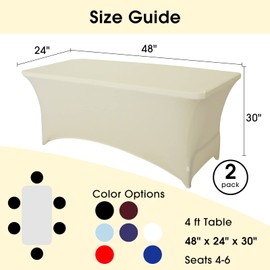 Hanbertti 2 Pack Spandex Table Covers Stretchable Tablecloth Universal Rectangular Fitted Tablecloth Protector Wrinkle Free Table Covers for Party, Wedding, Birthday, Banquet, Vendor（Cream,4FT