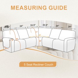 HDCAXKJ 100% Waterproof Reclining Sectional Couch Covers L Shape Recliner Sofa Cover Washable Quilted Soft Pet Dog Corner Recliner Slipcovers with Pockets (5 Seat Recliner Couch, Beige)