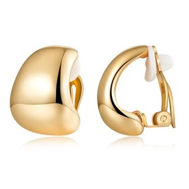 MUYAN Dainty Wide Half Hoop Clip On Earrings for Women Gold Plated Small Chunky Thick Hoop Earrings