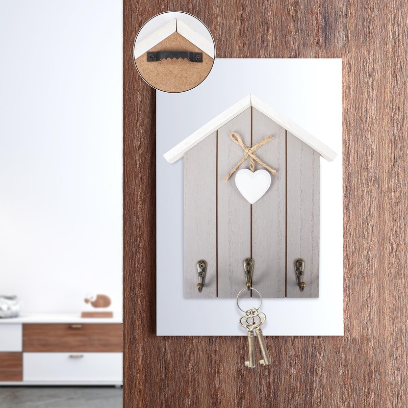 Nwvuop Wooden Key Holder with 3 Hooks, Wall Mounted Key