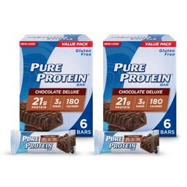 Pure Protein Bars, High Protein, Nutritious Snacks to Support Energy, Low Sugar, Gluten Free, Chocolate Deluxe, 6 Count (Pack of 2)