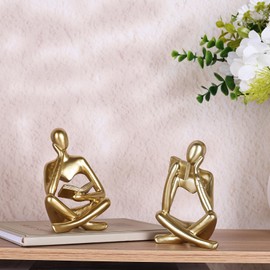 Gold Reading Women Statue, Thinker Sculptures, Abstract Art Ornament, Modern Aesthetic Figurine Decoration, Suitable for Home Living Room Bedroom Office Shelf Table Desk Bookshelf Decor (Gold)