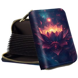 GYSYZJDH Womens Card Wallet with Zipper, RFID Blocking Small Credit Card Holder Case, PU Leather Accordion Card Wallet for Women, Compact Travel ID & Cash Organizer, Lotus