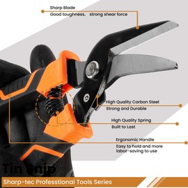 Sharp-tec 8 inch Aviation Tin Snip, Straight Shears with Safty Lock, Metal Cutting Scissors One-Hand Operation for Branches Cables Wires Thin Iron Cardboard