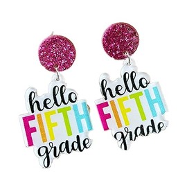 Simple Teacher Earrings 2023 Back to School Drop Dangle Acrylic Earrings Colorful Hello First Grade Earrings for Students Teacher Appreciation Gifts for Women-Fifth