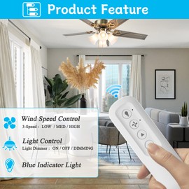 Ceiling Fan Remote Control Replacement for Hunter 99770 99392 99813, Compatible with Hunter 99770 99392 99118 99122 99123 99119, Light Dimmer 3-Speed Wall Mount (Remote Only)