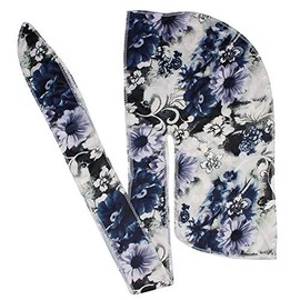 Floral Print Men Soft Silk Durag Long Tail Straps Spandex Wave Cap Bandanas Hat (Purple)