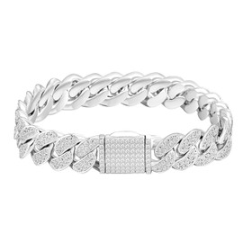 KRKC&CO Cubic Zirconia Miami Cuban Bracelet 12/18mm Men's Breath 14K Gold Plated CZ Diamond Fat Men Wristlet Hip Hop Street Cool Accessory, One size, Brass, Cubic Zirconia