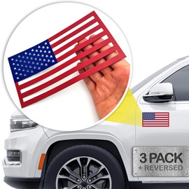 Premium American Flag Magnets for Trucks and Cars (3 Pack) + Bonus Reverse Design | Magnetic US Flags Cut-Out | Powerful Magnet - Will Never Fall Off Your Vehicle | Red & Blue | Not for Aluminum Cars
