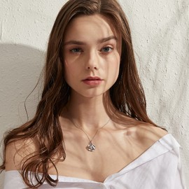 jiamiaoi 18K White Gold Plated Rose Necklace Silver Women's Pink Pendant 925 Sterling Silver Chain with 12 Months Birthstone 925 Silver Chain Women's Necklace with Pendant for Lovers, Cubic Zirconia