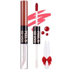 Jutqut Peel Off Lip Stain & Gloss oil, Dual-Ended Lip Liner Tint with Tweezer, Long Lasting, Waterproof, Transfer-Proof, Matte & Glossy Finish, Highly Pigmented Lip Stain Tattoo, 04