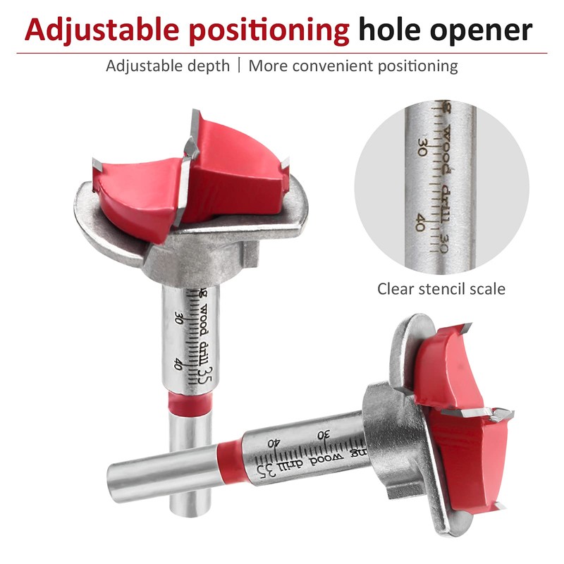 HPHOPE Forstner Bit 35mm Adjustable Positioning Drill, Concealed Hinge Jig