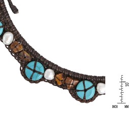 AeraVida Pretty Hemp Simulated Turquoise & Tiger's Eye & Cultured Freshwater White Pearl Expandable Choker Necklace