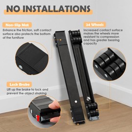 KELIXU Appliance Rollers Heavy Duty Furniture Dolly Mobile Roller with Pry Bar, Washing Machine Stand with Wheels Mobile Base for Refrigerators, Dryers, Washing Machines, Support 660 LB, Black