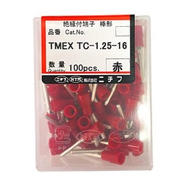Nichifu Terminals Industrial Copper Wire Crimp Terminal (TC Shape) Rod Type with Insulation Coating Red TMEX TC-1.25-16-RED