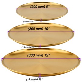 JOIKIT 6 Pack Gold Stainless Steel Plate Set, 8 In 10 In 12 In Round Metal Dinner Plates, Kitchenware Dinner Dishes Serving Tray Large Camping Plates for BBQ, Snack, Food Serving, Dishwasher Safe