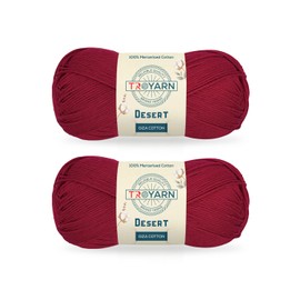 Troyarn Desert Giza Cotton (2- Skeins Pack) 100% Mercerized Giza Cotton Yarn Super Fino Worsted Weight #1 Soft Knitting and Crochet Yarn (2 x 1.76 oz) / (2 x 137 Yds) (11087 - Claret Red)