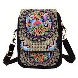 JIANGWEI Women's Shoulder Bag, Small, Embroidered, Crossbody Bag, Lightweight, Casual, Mini Bag, Smartphone Pochette, Shoulder Pouch, Handbag, Mobile Pouch, Vertical, Wallet Shoulder, Coin Purse,