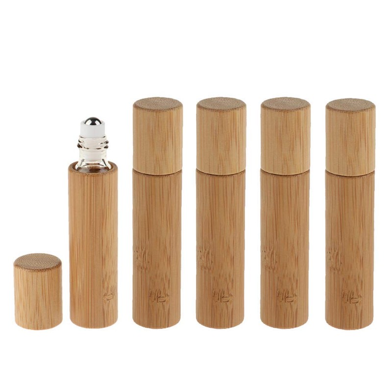 POFET 5pcs 10 ml Natural Bamboo Refillable Empty Essential Oil