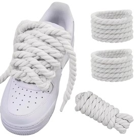 MUNSKT Thick Rope Shoe Laces for Air Force 1 Chunky Rope Laces 8mm Round And 140cm Long Round Cotton Chunky Shoelaces Replacement Strings Rope Laces For Sneakers