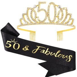 Canitor 50th Birthday Sash Crown Tiara 50 & Fabulous 50th Birthday Decorations Cool Gifts for Women